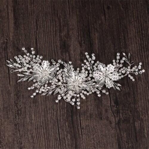 Fashion Silver Colour Handmade Rhinestone Pearl Crystal Wedding Headband Wedding Hair Accessories Bridal Headdress Jewelry