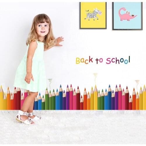 Cartoon colour pencil Baseboard Wall Stickers for kids rooms nursery decoration Living room Bedroom Mural Art Decal home decor