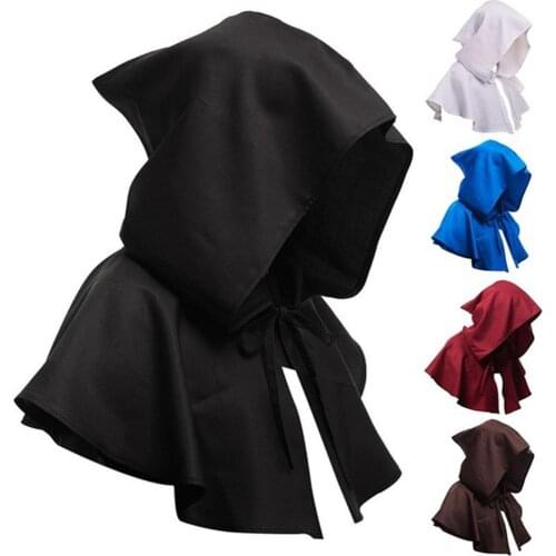 Men Women Halloween Witch Medieval Pagan Witchcraft Solid Cowl Hat Lace Up Hooded Cape Masquerade Cosplay Cloak Party Classic