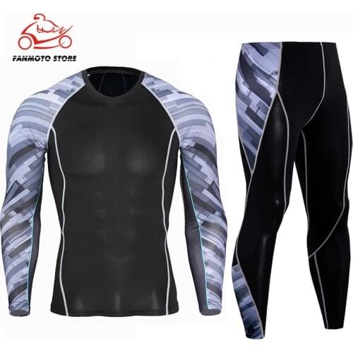Mens Sport Running motorcycle Set Compression T-Shirt + Pants Skin-Tight Long Sleeves Fitness Rashguard Training Gym Yoga Suits