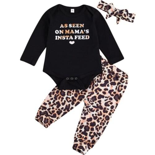 0-18M Newborn Kid Baby Girl Leopard Clothes set Long Sleeve Bodysuit Top Pant suit Elegant Cute Sweet Cotton Outfit