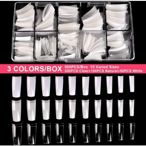 KADS 500pcs French Acrylic Nail Tips 3 Colors/Box Fake Nails Clear Half Cover Artificial False Nails Half Tips Box DIY Nail Art