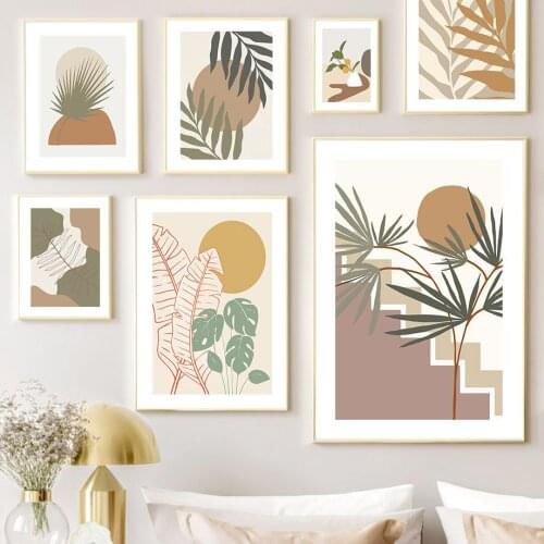 Boho Monstera Palm Leaf Medieval Abstract Wall Art Canvas Painting Nordic Posters And Prints Wall Pictures For Living Room Decor