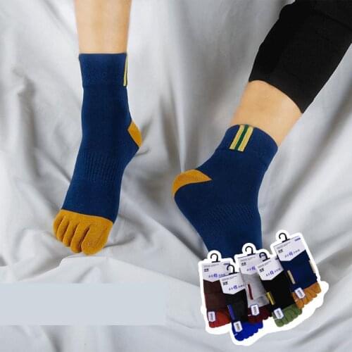 Autumn And Winter Blue Cotton Mens Socks Jacquard Business Socks Solid Color Letters Adult Five Toe Socks