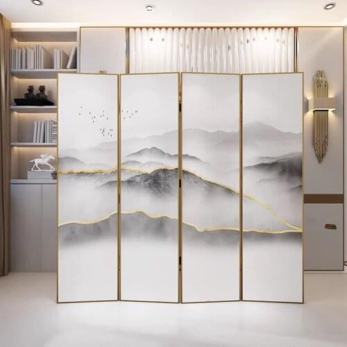 New Chinese metal simple modern screen partition living room folding mobile Hotel private room porch light luxury partition wall