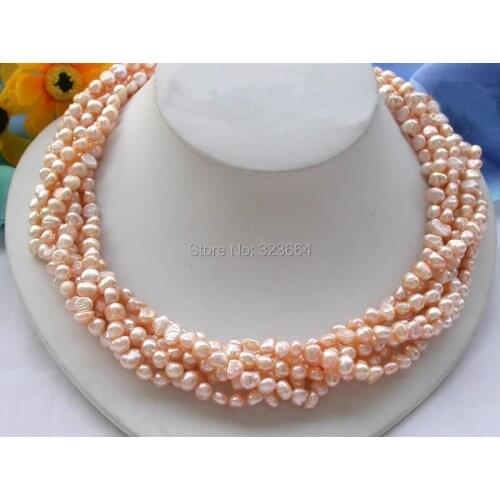 6row 17" 6mm baroque pink Freshwater cultured pearl NECKLACE