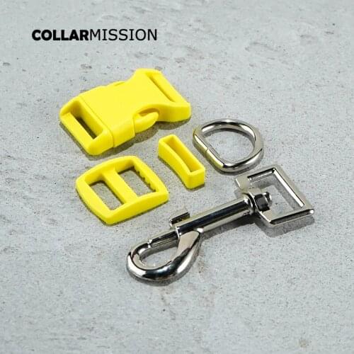 Plastic buckle+Tri-Glid+square keeper+D ring+metal dog clasp/set)High quality 20mm yellow DIY dog tie dog leash parts