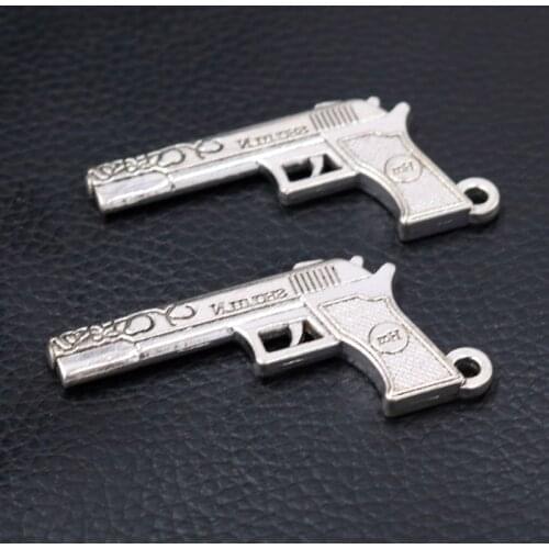 2pcs Silver Plated Large 3D Automatic Pistol Pendants Retro Necklace Metal Accessories DIY Charm For Jewelry Crafts Making A1616