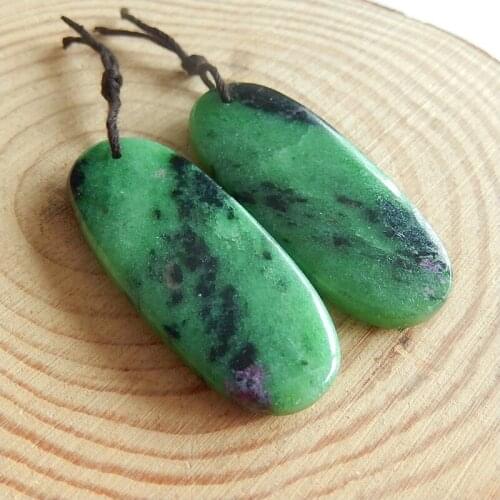 Semi-precious stones Natural Gemstone Ruby and zoisite,Fashion gemstone earrings Beads jewelry,40x1x5mm,16.1g