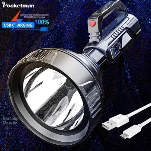 60000LM Portable Searchlight LED Big Beam Long-Range Flashlight USB Rechargeable Waterproof Torch Outdoor Patrol Flashlights
