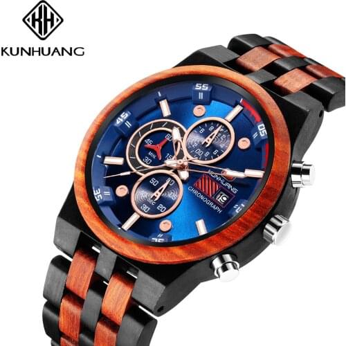 Relogio Masculino Luxury Wood Men Watch Stylish Wooden Timepieces Chronograph Military Quartz Watches Reloj Hombre Gift Men