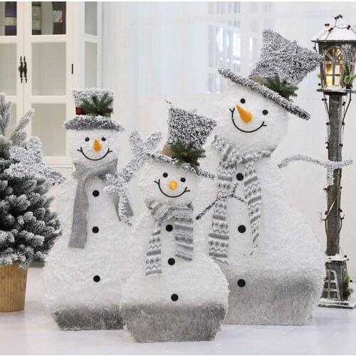 Christmas Wrought Iron Electronic Luminous Flocking Snowman Scene Layout Decoration