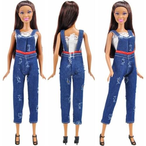 11.5" Cosplay Shirt Ripped Jeans Jumpsuit Pants 1/6 BJD Doll Clothes For Barbie Accessories Outfit Top & Denim Trousers Kids Toy