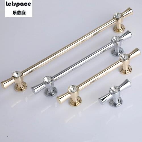 96 128 192 simple fashion glass crystal wardrobe kitchen cabinet door handle chrome gold dresser cupboard drawer tv cabinet knob
