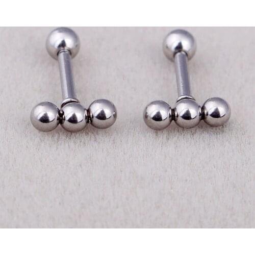Fashion Punk Bar Earrings Color Gold Black Stainless Steel Boucle Three Beads Bar Ear Studs Earrings Jewelry For Men Women