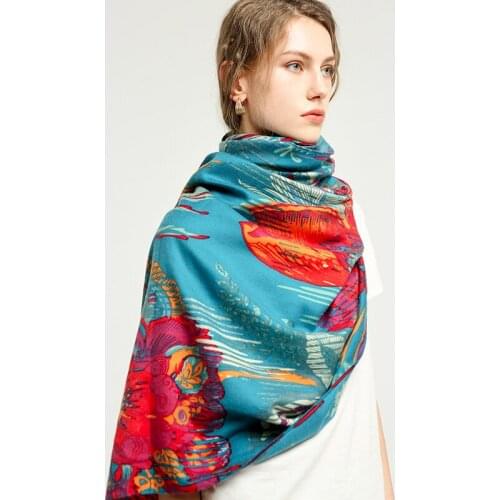 Luxury brand cashmere women scarf printed double-sided satin overlord pattern scarf autumn and winter warm cotton ladies scarf