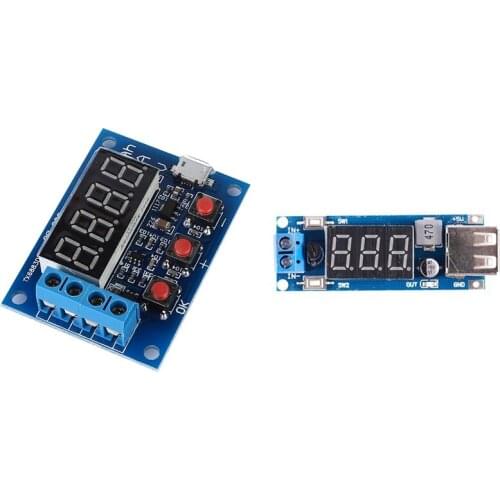 Blue Battery Capacity Meter Discharge Tester With Step-Down LED Voltmeter USB Buck Voltage Converter Module