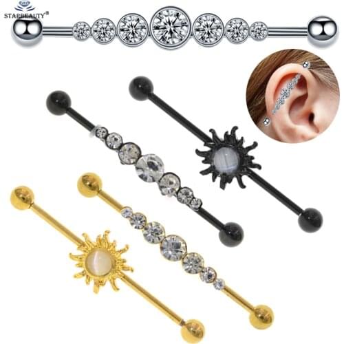 Starbeauty 1 pc/lot Hot Opal Sun Gem 14G Ear Piercing Industrial Piercing Earring Stainless Steel Barbell Helix Ear Jewelry