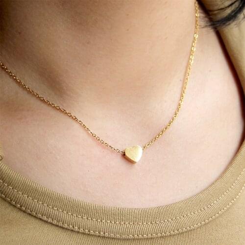 SUQI New Gold Silver Color Stainless steel Tiny Heart-shaped Dainty Personality Name Choker Necklace For Women Pendant Jewelry