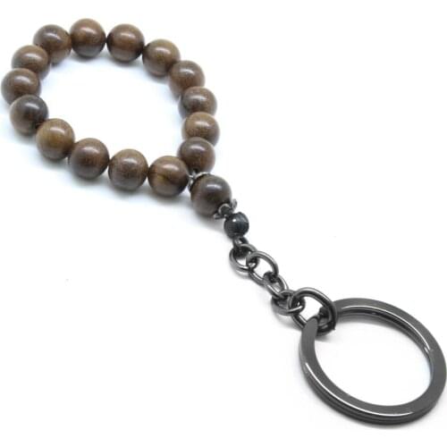 Tesbihane Gold Sand Natural Wood-Black Steel Kombinli Rosary Keychain