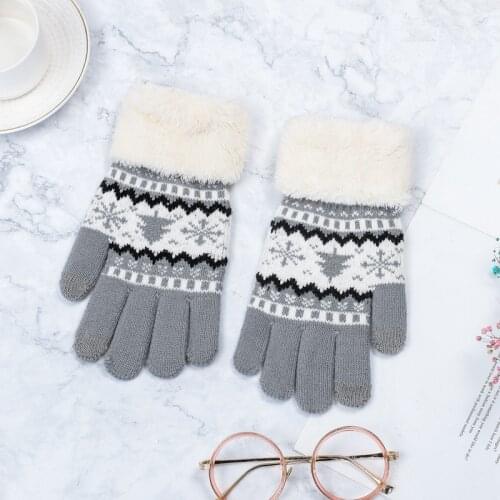 Knitted Gloves Women Winter Full Finger Mittens Female Vintage Christmas Tree Snow Thicken Touch Screen Ladies Gloves Warm Luvas