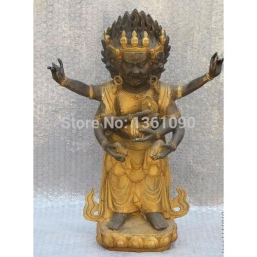 Xd 00408 17"Tibetan Buddhism Bronze gild Six-arm Mahakala big dark Buddha mouse statue