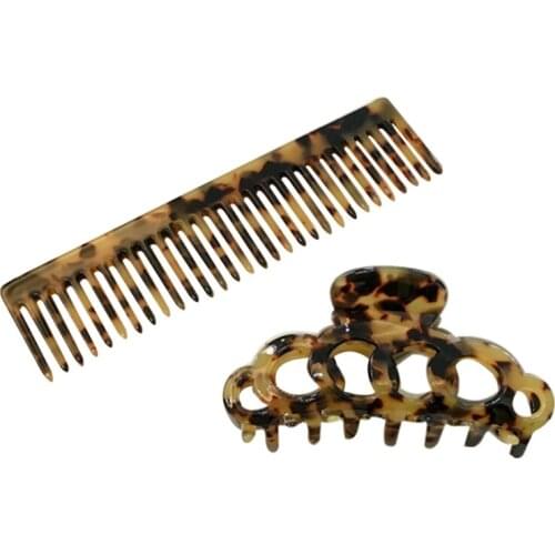 2Pcs Women Acetate Hair Claw Clip with Head Comb Set Tortoise Shell Leopard Print Geometric Circle Hairpins Barrettes Hair F1FF
