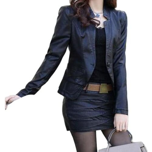 Women Two-piece Leather jacket+skirts Spring PU 2021 Korean Autumn Slim Locomotive Short coat Lady Faux 3XL Plus size black