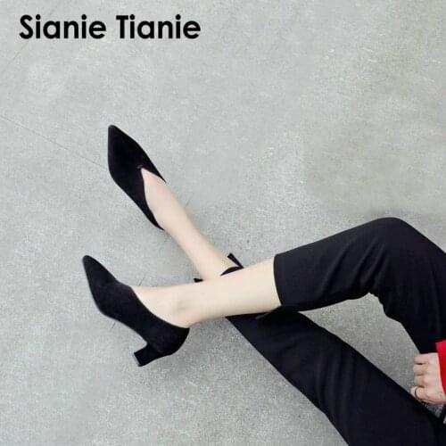 Sianie Tianie 2020 faux suede Women Shoes Pointed Toe Pumps Dress Shoes High Heels Wedding Shoes V Cut Stilettos Big Size 33-46