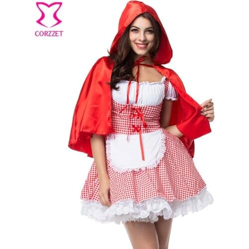 Red Plaid S-6XL Plus Size Little Red Riding Hood Costume For Women Sexy Costumes Halloween Cosplay Fancy Dress Disfraces Adultos