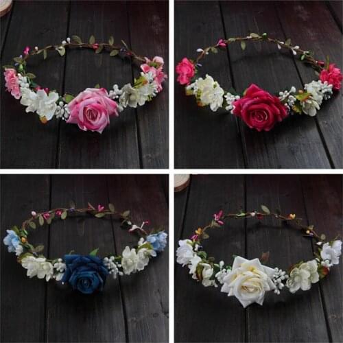 Women Wedding Flower Hair Garland Crown Headband Floral Rose Handmade Vacation