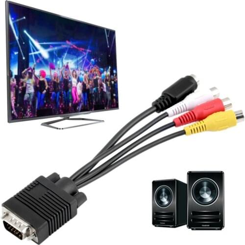1PC 3 RCA Female Converter Cable 15 Pin VGA SVGA to S-VIDEO VGA to Video TV Out S-Video AV Adapters for Laptop PC Dropshipping