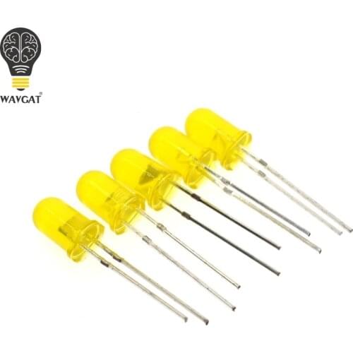 100pcs 5mm Diffused Yellow LED Diode DIP Round Wide Angle Through Hole 2 Pin LED Light Emitting Diode Lamp 580-590nm 2v
