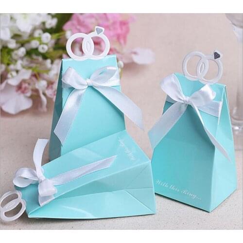 100 Pcs Tiffany Blue Diamond Ring Style Love Bird Style Wedding Favor Boxes Gift Box Candy Box Wedding Decoration