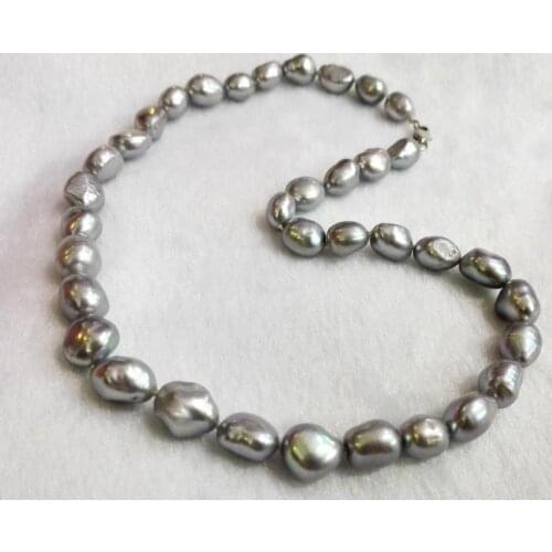 14'' 15'' 16'' 17'' 30'' 35cm - 80cm 10mm Gray baroque freshwater pearl Necklace Woman Jewelry AAA real pearl