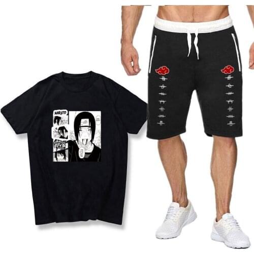 2021 Anime Kakashi Sasuke Summer Sport Suit Male Half Sleeve T-shirt With Short Sleeves Loose Leisure Two-Piece