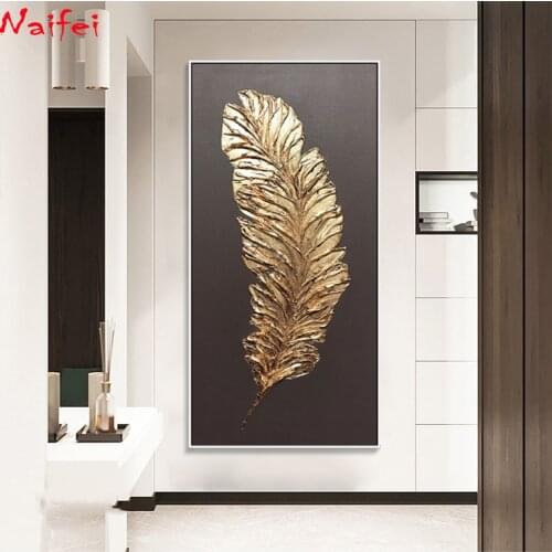Large Size diamond embroidery 5d diy Abstract Golden Feather diamond painting full square round drill mosaic Modern Landscape