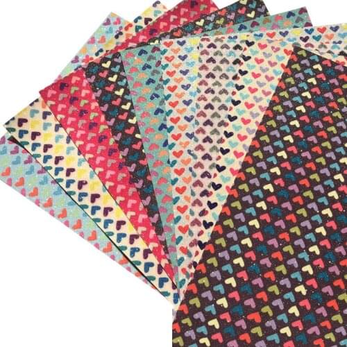 20*30cm Sparkly Fine Glitter Fabric Heart Printed PU Leather Sewing Fabric Sheets DIY Bow Shoes Bag Material Sewing Accessories