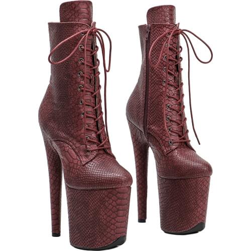 Leecabe Burgundy Snake PU 20CM/8inches Pole dancing shoes High Heel platform Boots Closed toe Pole Dance boots