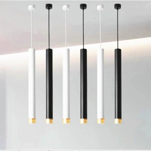 Cylinder Dimmable LED Pendant Lights Long Tube Lamps Kitchen Dining Room Shop Bar Decoration Cord Pendant Lamp Background Lights