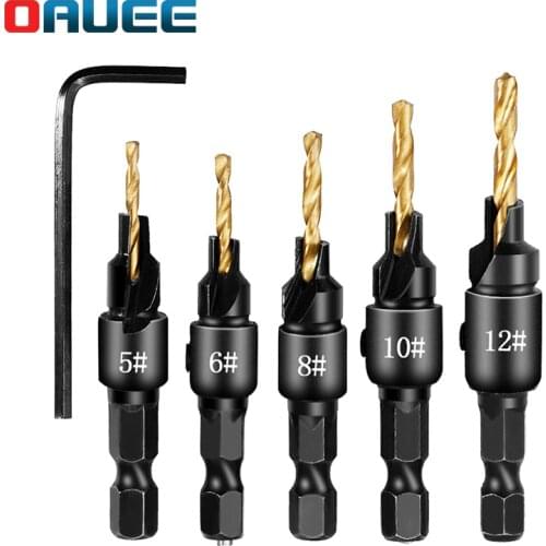 Woodworking Hole Opener Titanium-plated Hexagonal Shank Countersunk Bit Taper Plated Hole Twist Drill Chamfering Reaming Tools