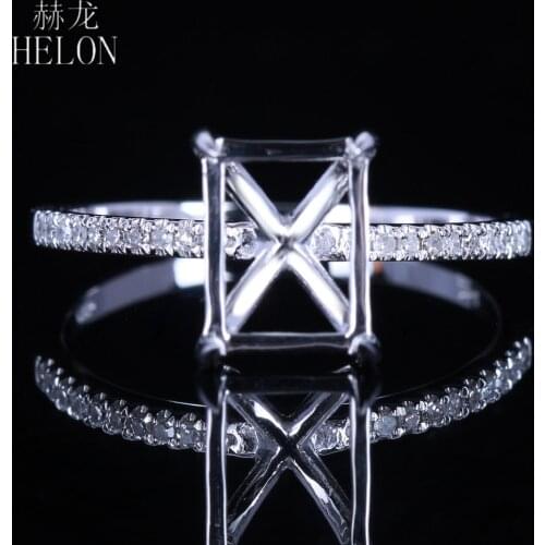 HELON 6X8mm Emerald Cut Solid 10K White Gold Natural Diamonds Engagement Wedding Women Exquisite Jewelry Semi Mount Ring Setting