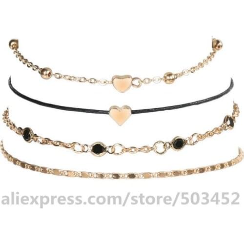 100set/lot Chain Sets Bracelet Femme Heart PU Charm Bracelet Lady Women Bracelet Fashion Multi-Layer Bransoletka For Girls