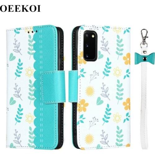 OEEKOI Lanyard Flower Print Wallet Leather Flip Case for Samsung Galaxy S20