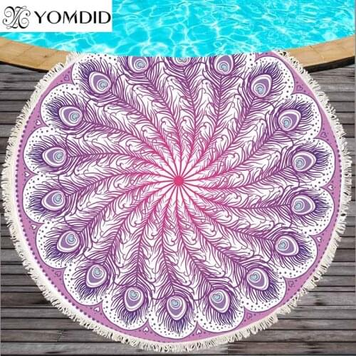 Round Beach Towel Mandala Pattern Towels Microfiber Fabric 150cm Large Wall Decor Tapestry Bedroom Blanket Printed Beach Towel