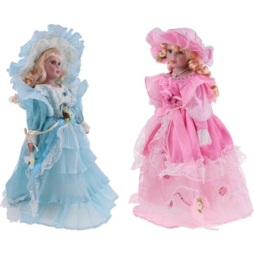40cm Lovely Porcelain Female Doll with tutu Costume Princess Dolls Light Blue & Pink Home Display Decor girl doll toys Gift
