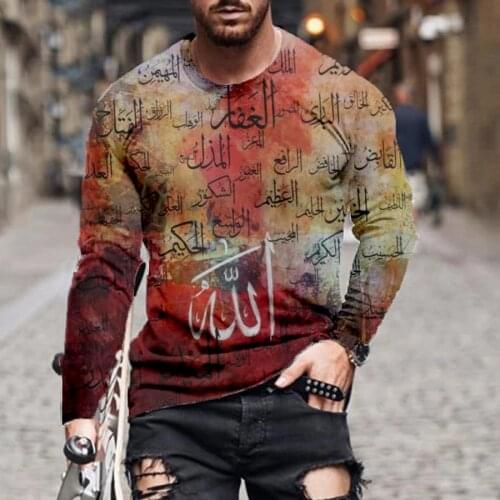 2021 spring and autumn fashion mens 3D digital printing colorful long-sleeved mens round neck top