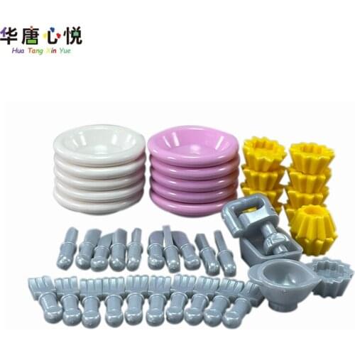 City Kitchen Utensils Western-Style Kitchen Set Saucer Tableware Knife And Fork Building Blocks Kids Gifts Cities DIY Model Toys