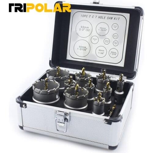 10pcs/Set 16-53mm TCT Hole Saw Drill Bit sets Alloy Carbide Cobalt Steel Cutter Stainless Steel Plate Iron Metal