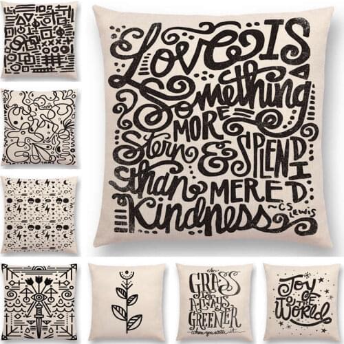 Hot Sale Black White Pattern Decorative Letters Fun Words Blobs Sun Star Flower Cloud Meaningful Saying Cushion Cover Pillow